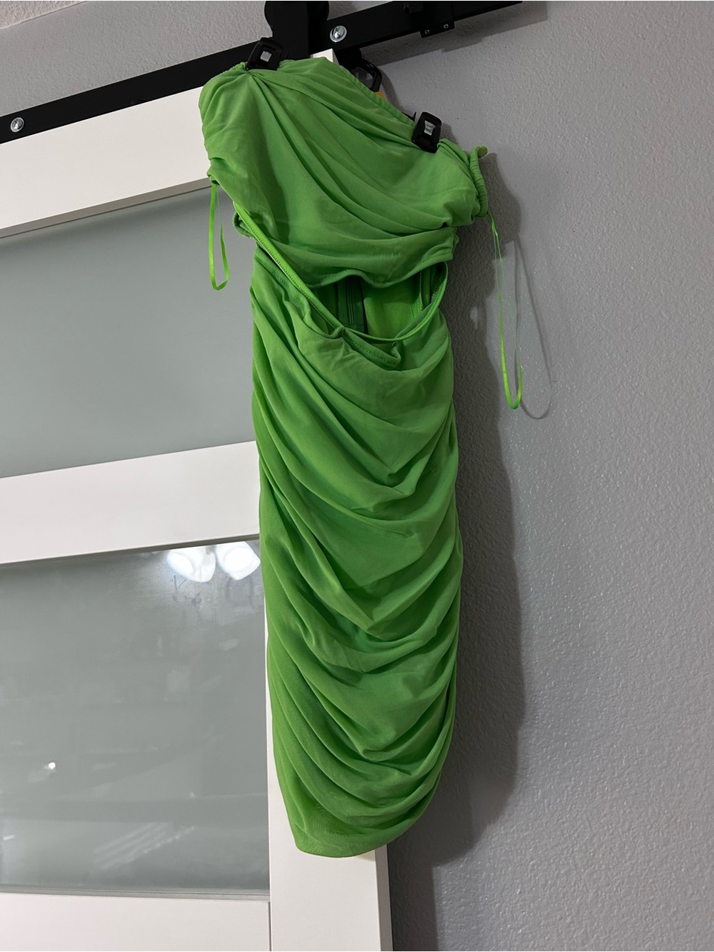 Green Ruched Strapless Dress- Women